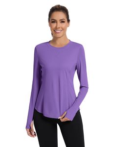Chemise de pêche pour femme, violette, manches longues, protection solaire UPF 50, séchage rapide, pull-over, couleur unie, haut de fitness, vêtement confortable - Product Image 1