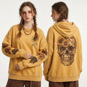 Custom Heavyweight 400GSM Red Vintage <b>Acid</b> Wash Fleece Pullover Mechanic Graphic Distressed Oversized <b>Drop</b> Shoulder Streetwear - Product Image 3