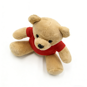 Ours en peluche classique brun clair personnalisé, t-shirt rouge uni personnalisable pour impression de logo et texte. - Product Image 5