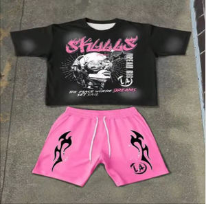 Ensemble court 2 pièces pour homme, style streetwear, avec short et t-shirt, léger et respirant, pour hommes branchés - Product Image 1