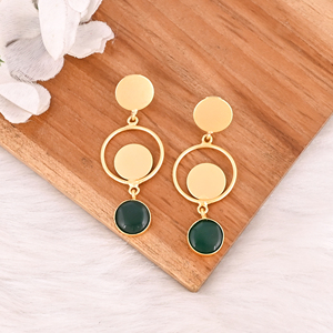 Stylish Elegant Natural Green <b>Onyx</b> Gemstone Bezel Set Gold Plated Brass Drop <b>Earrings</b> for Women - Product Image 4