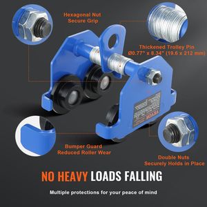 Carrello a Mano con Capacità di Carico di 500 kg/0,5 Tonnellate, Ruote Doppie, Larghezza Flangia I-Beam Regolabile da 2,5 a 5 Pollici - Product Image 4