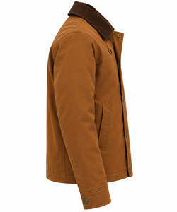 Custom <b>Mens</b> Brown Canvas Waterproof Windproof Winter Work <b>Jacket</b> <b>Corduroy</b> Collar Utility Coat Snap Placket Zip Closure D-Ring - Product Image 3