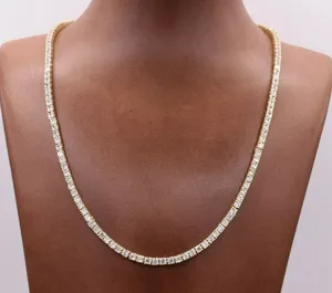 Collar de cadena tipo tenis con circonitas cúbicas redondas de 3 mm, chapado en oro amarillo de 14 quilates sobre plata de ley - Product Image 3