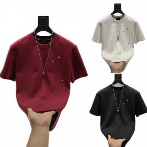 T-shirt de sport pour homme en polyester tricoté 100 %, à manches courtes, motif écossais, anti-plis, séchage rapide, évacuation de l'humidité, idéal pour la gym et l'entraînement - Product Image 1