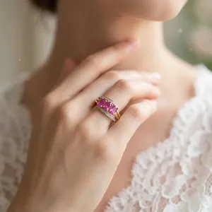 Radiant 14K Yellow Gold <b>Ruby</b> <b>Ring</b> <b>for</b> <b>Women</b> Luxury Wedding Party Jewelry Accessory - Product Image 1
