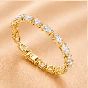Emerald Cut Diamond Bracelet 14K Gold Plated Women's Classic Wedding Jewelry White Diamond E Color Natural <b>Stone</b> - Product Image 4