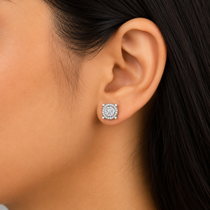Excellentes boucles d'oreilles à grappe de diamants ronds véritables de 0,60 TCW en or blanc 10 carats |   Boucles d'oreilles en diamant à visser pour femmes, bijoux - Product Image 2