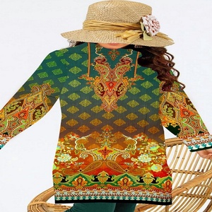 AF Fabrics Vestido cosido de 1 pieza de alta calidad Hermosas camisas de césped con estampado digital elegante para damas hechas de lino de algodón - Product Image 4