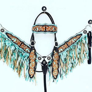 Headstall ม้าตะวันตกและชุดปลอกคอหน้าอกชุดหมุดม้าทำด้วยมือหนังแท้ - Product Image 1