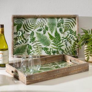 Plateau de rangement alimentaire rectangulaire en bois naturel avec impression émaillée, plateau imprimé avec autocollant émaillé, pour la maison, l'hôtel, le restaurant, look design - Product Image 4