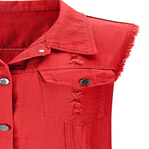 Chaleco Vaquero Rojo Vintage para Mujer, Tallas Grandes, Ecológico, Cortavientos, Sin Mangas, Estilo Crop, con Botones y Bolsillos - Product Image 5