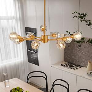 Lustre moderne en cristal de 28 pouces, 9 lumières, pendentif doré pour salon, salle à manger, cuisine - Luminaires uniquement, ampoules non incluses - Product Image 5