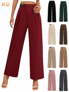 Pantalones Largos Casuales de Pierna Ancha Verdes Lisos para Mujer, Pantalones de Cintura Alta con Parches, Pantalones de Exterior para Chicas, Venta al por Mayor - Product Image 3