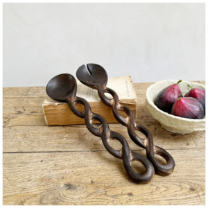 Ensemble de Cuillères à Salade en Bois Doussie Sculptées à la Main avec Manche Torsadé – Ustensiles de Cuisine Écologiques - Product Image 6