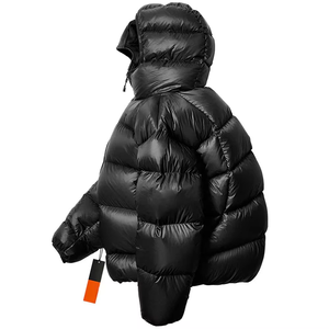 Veste matelassée à capuche unisexe noire, fermeture éclair, coupe-vent, vêtements d'hiver décontractés, rembourrage en coton, coupe régulière épaisse, écologique - Product Image 3