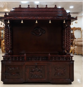 Designer Wooden Temple With Gopuram Bells Walnut Glossy Wooden Temple <b>Set</b> for Home <b>Large</b> Size Walnut Temple At Wholesale Prices - Product Image 2