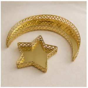 Luxury Gold <b>Metal</b> Hollow-Out <b>Grid</b> Moon and Star Serving Tray Set Iron Fruit Nut Dessert Display Platter for Ramadan Eid Mubarak - Product Image 5