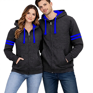 Unisex Black <b>Yellow</b> Hooded Zip-Up Sweatshirt Regular Fit Casual Autumn Wear With Pockets And Stripes - Product Image 3