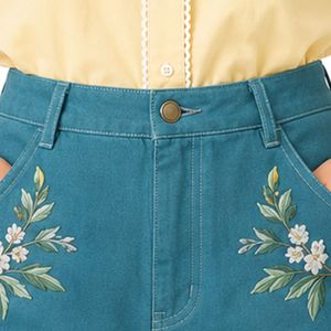Custom Teal Blue Floral Embroidered <b>Women</b> High Waist <b>Denim</b> <b>Shorts</b> Casual Summer Cotton <b>Stretch</b> Jean <b>Shorts</b> Custom Logo Apparel - Product Image 5