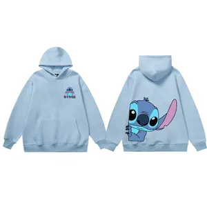 Para Disney Fashion Stitch Angel Monster Letter Cartoon Pullover Sudadera Linda Unisex Sudadera con capucha para mujer con bolsillo Sky Blue M Top - Product Image 1