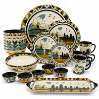 Collection de plats ovales ornés bleus et blancs avec bols pour buffet, restaurant, traiteur, service de banquet, ensemble de vaisselle en mélamine