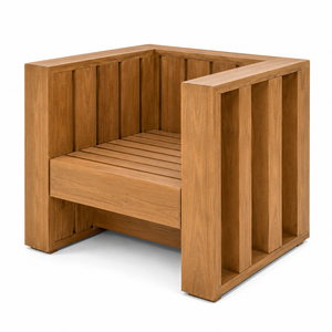 Fauteuil de jardin extérieur en teck massif, imperméable, durable, écologique et confortable, avec design à lattes verticales architecturales, idéal pour les écoles - Product Image 3