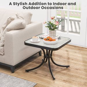 Tavolo da Patio con Piano in Vetro Temperato Nero e Telaio in Metallo Resistente per Giardino e Bordo Piscina - Tavoli da Esterno - Product Image 5