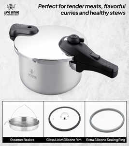 Olla a Presión Premium de 4L de Acero Inoxidable 18/10 con Sistema de Seguridad Avanzado, Tapa de Vidrio y Cesta para Vapor - Product Image 5