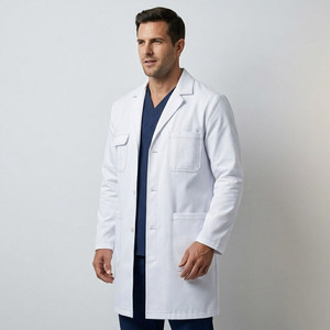 เสื้อกาวน์แพทย์ผู้ชายแบบยาว ผ้าทอ โพลีเอสเตอร์ผสมคอตตอน ทรงปกติ - Product Image 2