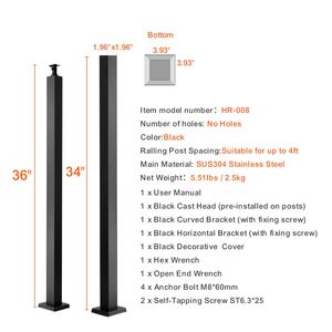 Supporto per Cavi in Acciaio Inox SUS304, Altezza 36'', Larghezza 2'', Resistente, Senza Fori Preforati, Componenti per Scale in Acciaio - Product Image 4