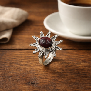 Natural Red <b>Garnet</b> 925 Sterling <b>Silver</b> Sunburst <b>Ring</b> Handmade Boho Statement Gemstone Jewelry Gift For Women Christmas gift her - Product Image 1