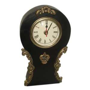 Horloge de bureau vintage en bois noir avec arche, garniture en laiton sculpté, horloge de table silencieuse à quartz analogique, décoration de bureau - Product Image 3