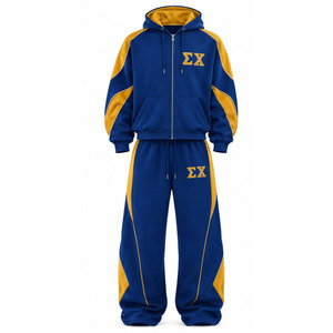 Ensemble de survêtement imprimé Sigma Chi 1873 Winter Streetwear, bleu et or, unisexe, avec sweat à capuche zippé et pantalon à cordon de serrage et poches - Product Image 2