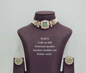 12875Kundan Choker <b>Necklace</b> <b>Set</b> Mehandi Plated Imitation <b>Pearl</b> Brass Geometric Jewelry for Wedding Engagement Party Wear - Product Image 1