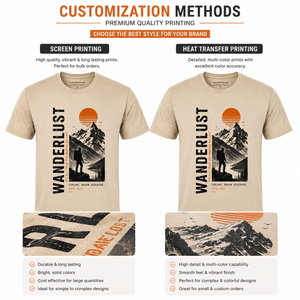 เสื้อยืดแขนสั้นผู้ชาย Wanderlust สีเบจ คอกลม ทรงปกติ ผ้าคอตตอนเจอร์ซีย์ พิมพ์ลายภูเขาด้านหน้า ระบายอากาศได้ดี สวมใส่สบาย - Product Image 5