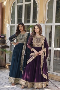 Vestidos Anarkali Étnicos Indios para Bodas y Festivales, Vestidos Pakistaníes de Material Faux Georgette con Bordados - Product Image 3