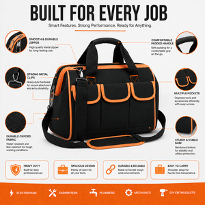 Heavy Duty Oxford Fabric Multi-Pocket <b>Tool</b> <b>Bag</b> with Adjustable Shoulder Strap for Electricians & Technicians - Product Image 3