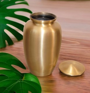 Unicorn Handicrafts Classic Golden Brass Cremation Urn with Smooth Matte Finish for Adult <b>Memorial</b> Ashes Storage Durable Metal - Product Image 1