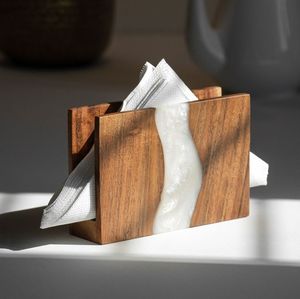 Porte-mouchoirs en bois moderne avec incrustation en résine, design autoportant pour la décoration intérieure, fait main vintage, Abdul Royal World Export - Product Image 3