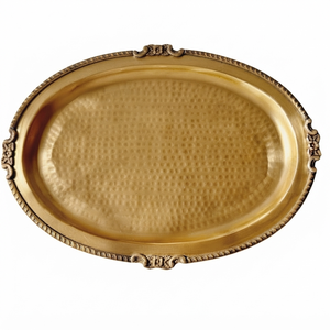 Assiette de service ovale en métal, faite à la main, design vintage poli, motif uni, vaisselle et assiettes, décoration de table, plateau de service - Product Image 1