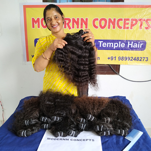 100% Raw Unprocessed Natural Virgin Indian Temple Human Hair <b>Extensions</b> <b>Cheap</b> Black Color Silky Curly Bundle - Product Image 5