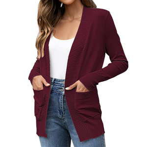 Cárdigan de Mujer de Alta Calidad, Manga Larga, Cuello en V, con Bolsillos, Tejido de Punto Acanalado, Abierto por Delante, Color Sólido, para Otoño - Product Image 4
