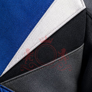 Veste Letterman pour homme, coupe classique, col rabattu, fermeture boutonnée, color-block, en vente - Product Image 6