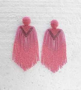Boucles d'oreilles pendantes à pampilles perlées roses pour femmes, style bohème, bijoux de fête - Product Image 4