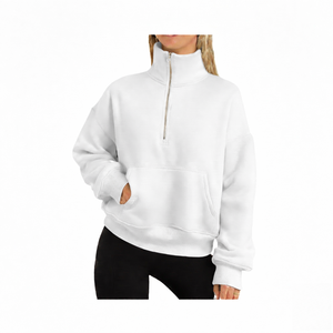 Sweat-shirt à col montant et demi-zip en tissu éponge, polyester/coton, léger, séchage rapide, qualité supérieure, sur mesure, impression de logo pour femmes - Product Image 3