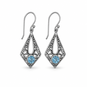 Pendientes Finos Facetados de Plata de Ley 925 con Topacio Azul Natural BER-21 Listos para Enviar en Stock MOQ Bajo Joyería India para Mujer - Product Image 1