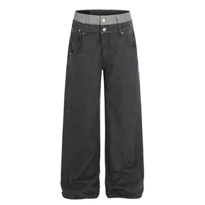 Pantalones Vaqueros Holgados de Doble Cintura para Hombre, Estilo Baggy, Pierna Ancha, Lavado Negro, Streetwear, Hip Hop, Jeans Personalizados - Product Image 1