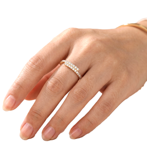 Bague demi-éternité en or massif 10K 14K avec certificat IGI, diamants de laboratoire ronds, double rangée, empilable, minimaliste, style bypass - Product Image 6