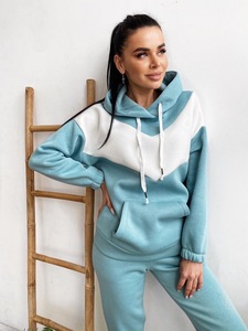 Chándal con Capucha para Mujer, Diseño Color Block, Largo, Transpirable, de Poliéster, Casual, Otoñal, con Bolsillos Laterales y Cierre con Cordón - Product Image 2